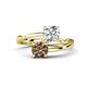 1 - Jianna 6.00 mm Cushion Forever Brilliant Moissanite and Round Smoky Quartz 2 Stone Promise Ring 