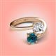 4 - Jianna 6.00 mm Cushion Forever Brilliant Moissanite and Round Blue Diamond 2 Stone Promise Ring 