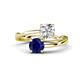 1 - Jianna 6.00 mm Cushion Forever One Moissanite and Round Blue Sapphire 2 Stone Promise Ring 