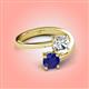 4 - Jianna 6.00 mm Cushion Forever One Moissanite and Round Blue Sapphire 2 Stone Promise Ring 