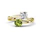 1 - Jianna 6.00 mm Cushion Forever One Moissanite and Round Peridot 2 Stone Promise Ring 