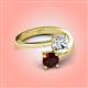 4 - Jianna 6.00 mm Cushion Forever One Moissanite and Round Red Garnet 2 Stone Promise Ring 
