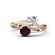 1 - Jianna 6.00 mm Cushion Forever One Moissanite and Round Red Garnet 2 Stone Promise Ring 