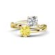 1 - Jianna 6.00 mm Cushion Forever One Moissanite and Round Lab Created Yellow Sapphire 2 Stone Promise Ring 