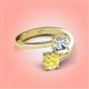 4 - Jianna 6.00 mm Cushion Forever One Moissanite and Round Lab Created Yellow Sapphire 2 Stone Promise Ring 