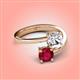 4 - Jianna 6.00 mm Cushion Forever One Moissanite and Round Ruby 2 Stone Promise Ring 