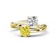 1 - Jianna 6.00 mm Cushion Forever One Moissanite and Round Yellow Diamond 2 Stone Promise Ring 