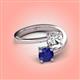 4 - Jianna 6.00 mm Cushion Forever One Moissanite and Round Blue Sapphire 2 Stone Promise Ring 