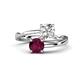 1 - Jianna 6.00 mm Cushion Forever One Moissanite and Round Rhodolite Garnet 2 Stone Promise Ring 