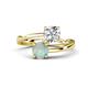 1 - Jianna 6.00 mm Cushion Forever Brilliant Moissanite and Round Opal 2 Stone Promise Ring 