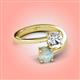 4 - Jianna 6.00 mm Cushion Forever Brilliant Moissanite and Round Opal 2 Stone Promise Ring 