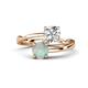 1 - Jianna 6.00 mm Cushion Forever One Moissanite and Round Opal 2 Stone Promise Ring 