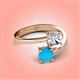 4 - Jianna 6.00 mm Cushion Forever Brilliant Moissanite and Round Turquoise 2 Stone Promise Ring 