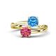 1 - Jianna 6.00 mm Cushion Blue Topaz and Round Pink Tourmaline 2 Stone Promise Ring 