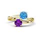 1 - Jianna 6.00 mm Cushion Blue Topaz and Round Amethyst 2 Stone Promise Ring 