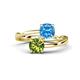 1 - Jianna 6.00 mm Cushion Blue Topaz and Round Peridot 2 Stone Promise Ring 