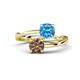 1 - Jianna 6.00 mm Cushion Blue Topaz and Round Smoky Quartz 2 Stone Promise Ring 