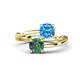 1 - Jianna 6.00 mm Cushion Blue Topaz and Round Lab Created Alexandrite 2 Stone Promise Ring 