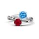 1 - Jianna 6.00 mm Cushion Blue Topaz and Round Ruby 2 Stone Promise Ring 