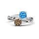 1 - Jianna 6.00 mm Cushion Blue Topaz and Round Smoky Quartz 2 Stone Promise Ring 