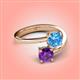 4 - Jianna 6.00 mm Cushion Blue Topaz and Round Amethyst 2 Stone Promise Ring 