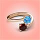 4 - Jianna 6.00 mm Cushion Blue Topaz and Round Red Garnet 2 Stone Promise Ring 