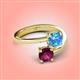4 - Jianna 6.00 mm Cushion Blue Topaz and Round Rhodolite Garnet 2 Stone Promise Ring 