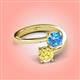 4 - Jianna 6.00 mm Cushion Blue Topaz and Round Lab Created Yellow Sapphire 2 Stone Promise Ring 