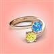 4 - Jianna 6.00 mm Cushion Blue Topaz and Round Lab Created Yellow Sapphire 2 Stone Promise Ring 