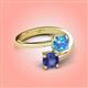 4 - Jianna 6.00 mm Cushion Blue Topaz and Round Iolite 2 Stone Promise Ring 