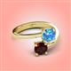 4 - Jianna 6.00 mm Cushion Blue Topaz and Round Red Garnet 2 Stone Promise Ring 