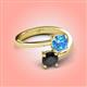 4 - Jianna 6.00 mm Cushion Blue Topaz and Round Black Diamond 2 Stone Promise Ring 