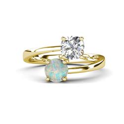Jianna IGI Certified Cushion Lab Grown Diamond and Round Opal Stone Promise Ring IGI Certified Cushion Lab Grown Diamond and Round Opal ctw Women Bypass Stone Promise Ring K Yellow Gold