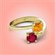 4 - Jianna 6.00 mm Cushion Citrine and Round Ruby 2 Stone Promise Ring 