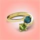 4 - Jianna 6.00 mm Cushion London Blue Topaz and Round Peridot 2 Stone Promise Ring 
