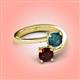 4 - Jianna 6.00 mm Cushion London Blue Topaz and Round Red Garnet 2 Stone Promise Ring 