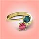 4 - Jianna 6.00 mm Cushion London Blue Topaz and Round Pink Tourmaline 2 Stone Promise Ring 