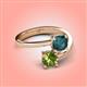 4 - Jianna 6.00 mm Cushion London Blue Topaz and Round Peridot 2 Stone Promise Ring 