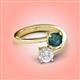 4 - Jianna 6.00 mm Cushion London Blue Topaz and Round White Sapphire 2 Stone Promise Ring 