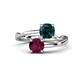 1 - Jianna 6.00 mm Cushion London Blue Topaz and Round Rhodolite Garnet 2 Stone Promise Ring 