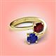 4 - Jianna 6.00 mm Cushion Red Garnet and Round Blue Sapphire 2 Stone Promise Ring 