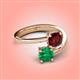 4 - Jianna 6.00 mm Cushion Red Garnet and Round Emerald 2 Stone Promise Ring 