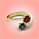 4 - Jianna 6.00 mm Cushion Red Garnet and Round Black Diamond 2 Stone Promise Ring 