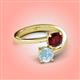 4 - Jianna 6.00 mm Cushion Red Garnet and Round Aquamarine 2 Stone Promise Ring 