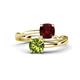 1 - Jianna 6.00 mm Cushion Red Garnet and Round Peridot 2 Stone Promise Ring 