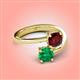 4 - Jianna 6.00 mm Cushion Red Garnet and Round Emerald 2 Stone Promise Ring 