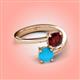 4 - Jianna 6.00 mm Cushion Red Garnet and Round Turquoise 2 Stone Promise Ring 