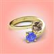 4 - Jianna 6.00 mm Cushion Smoky Quartz and Round Tanzanite 2 Stone Promise Ring 