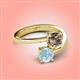 4 - Jianna 6.00 mm Cushion Smoky Quartz and Round Aquamarine 2 Stone Promise Ring 