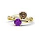 1 - Jianna 6.00 mm Cushion Smoky Quartz and Round Amethyst 2 Stone Promise Ring 